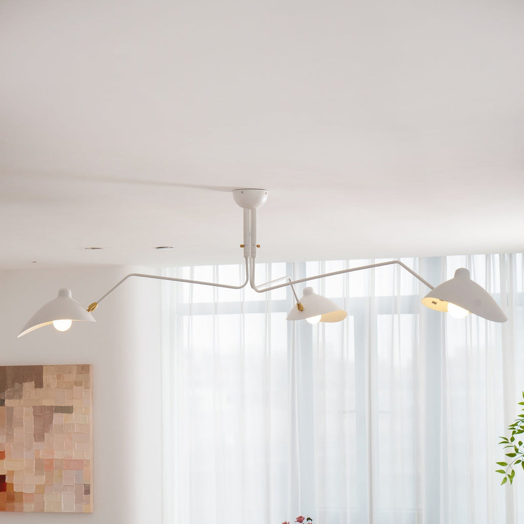 Spider Ceiling Lamp With Three Adjustable Brass Arms, Mid-Century Modern Fixture