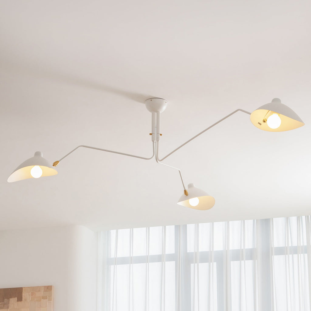 Spider Ceiling Lamp With Three Adjustable Brass Arms, Mid-Century Modern Fixture