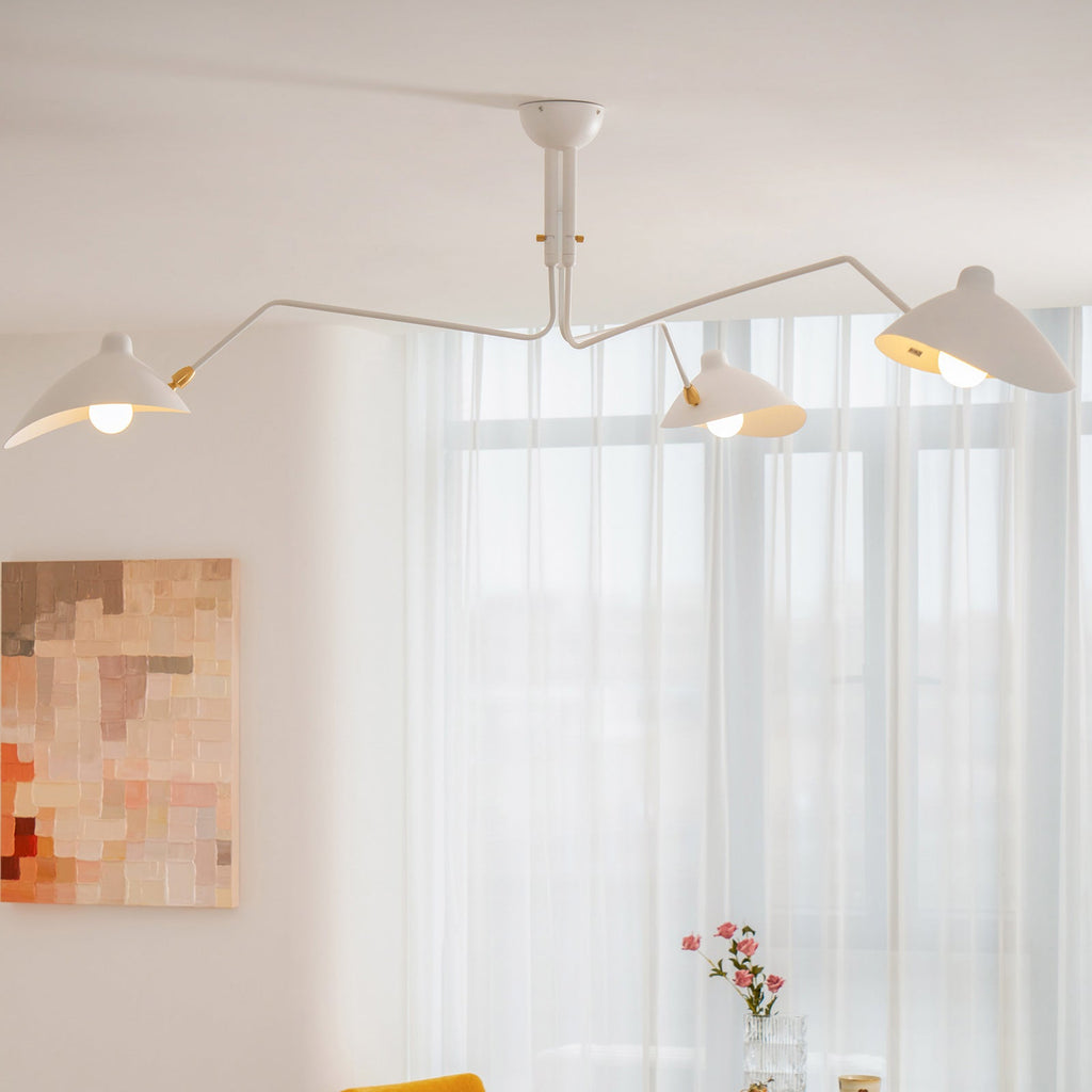 Spider Ceiling Lamp With Three Adjustable Brass Arms, Mid-Century Modern Fixture