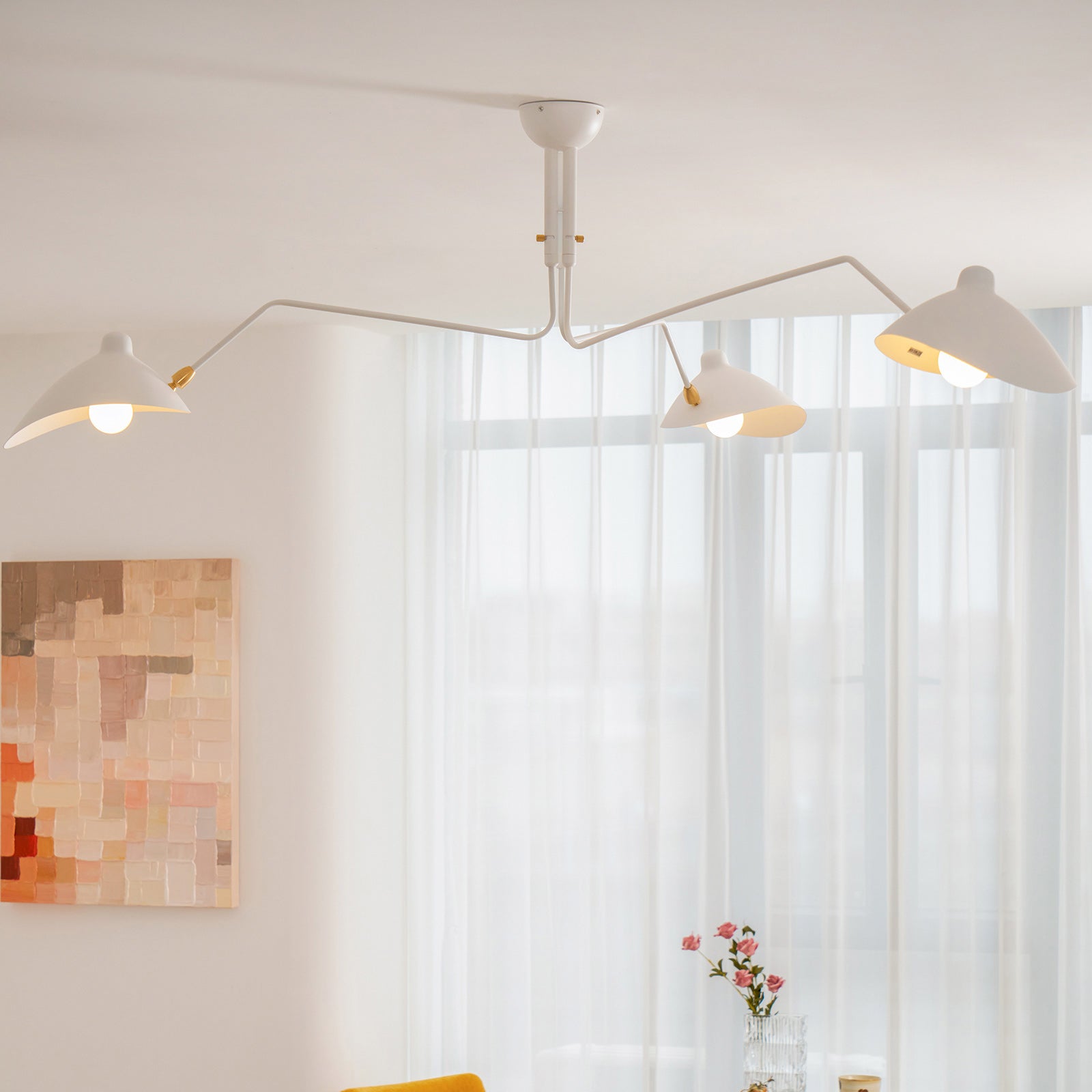 Spider Ceiling Lamp With Three Adjustable Brass Arms, Mid-Century Modern Fixture