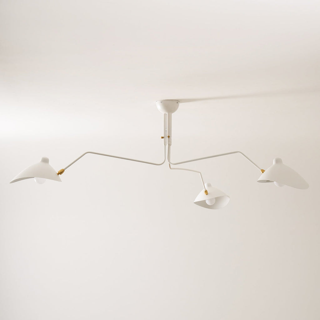 Spider Ceiling Lamp With Three Adjustable Brass Arms, Mid-Century Modern Fixture