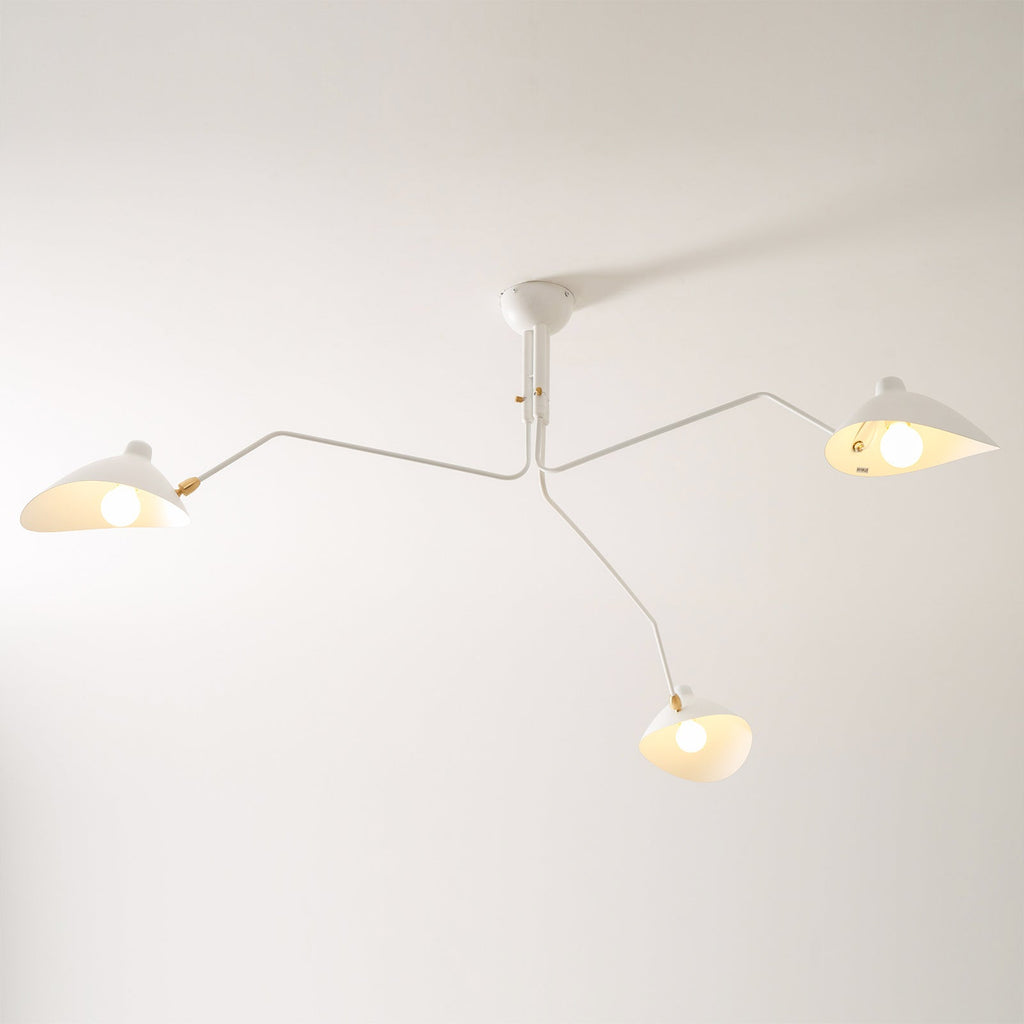 Spider Ceiling Lamp With Three Adjustable Brass Arms, Mid-Century Modern Fixture