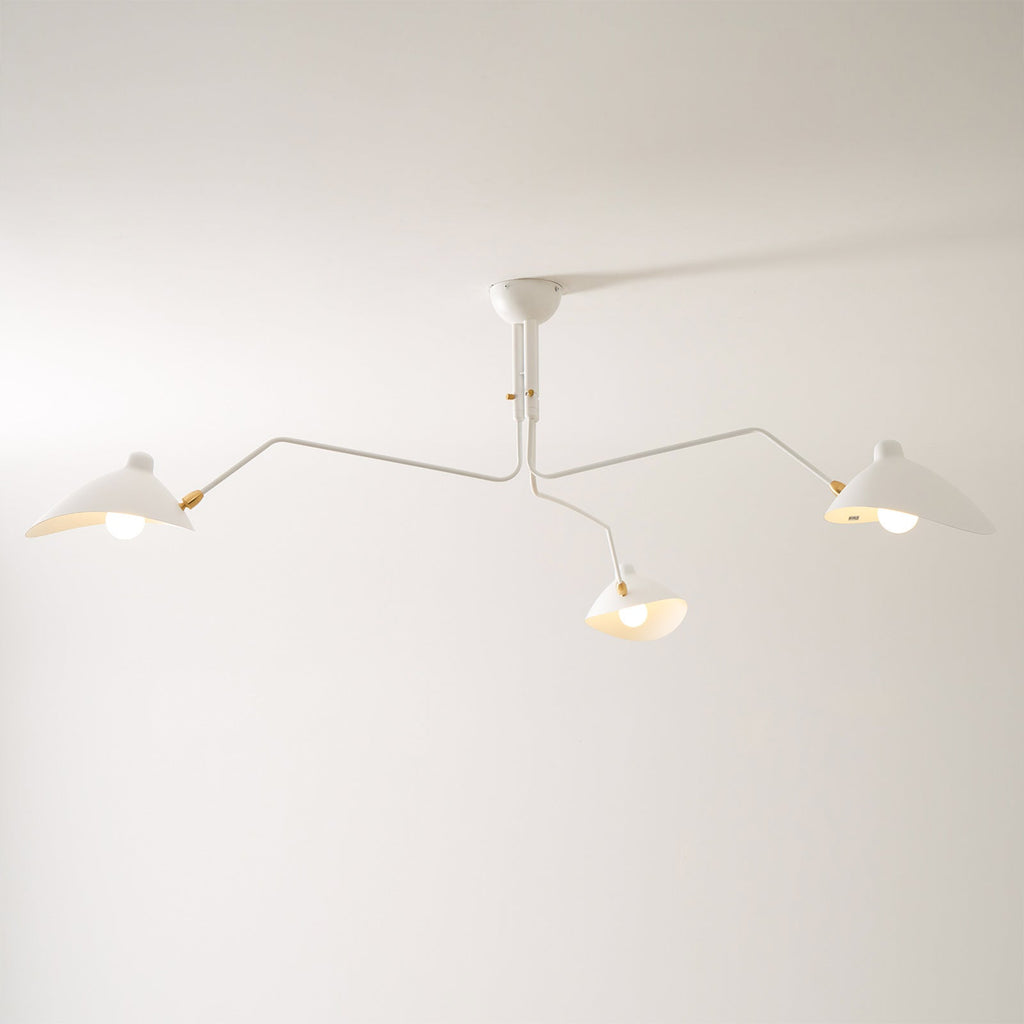 Spider Ceiling Lamp With Three Adjustable Brass Arms, Mid-Century Modern Fixture