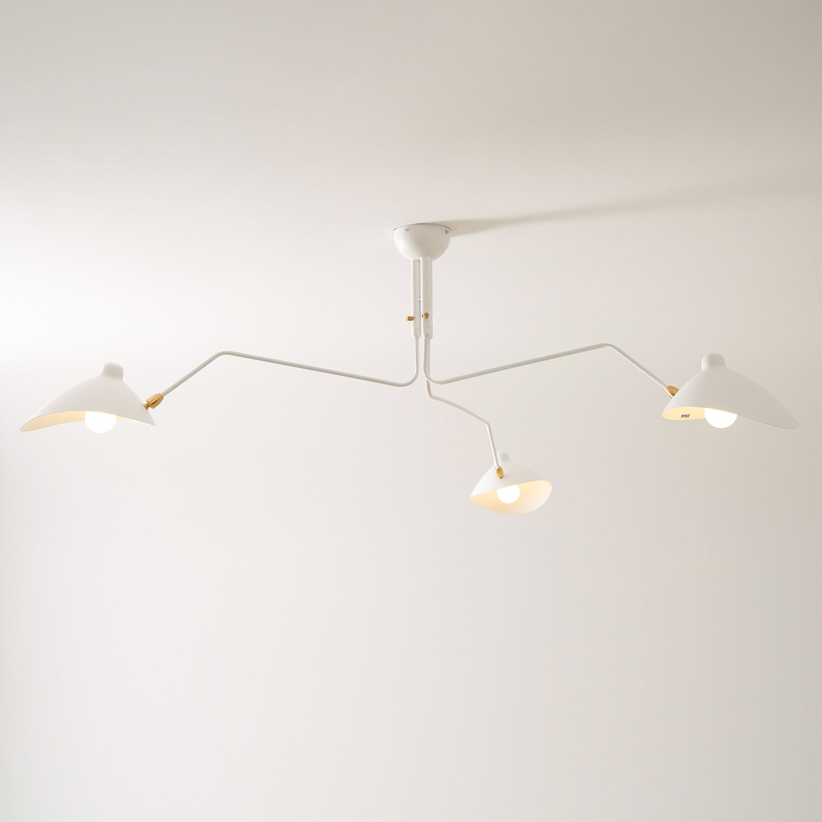 Spider Ceiling Lamp With Three Adjustable Brass Arms, Mid-Century Modern Fixture