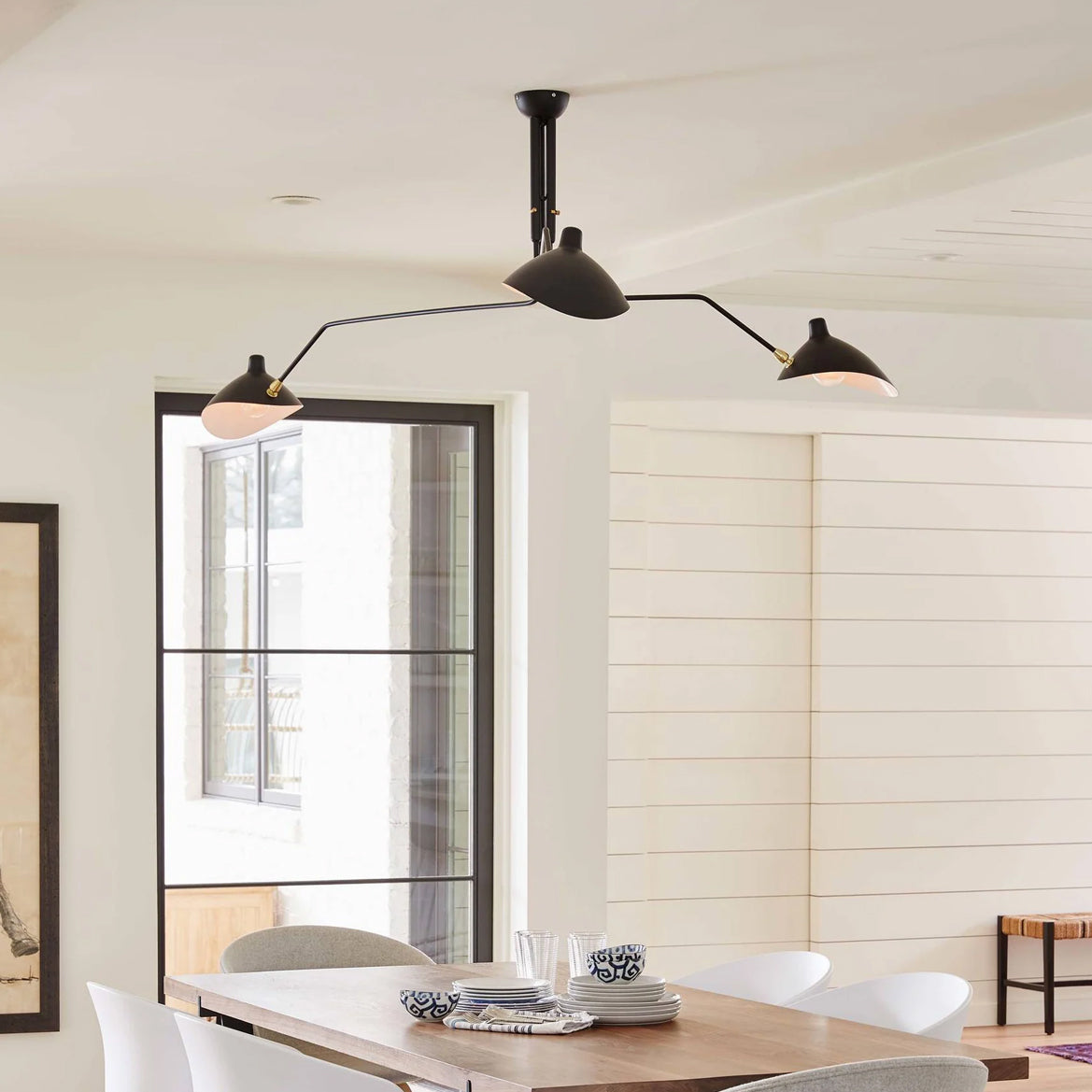 Spider Ceiling Lamp With Three Adjustable Brass Arms, Mid-Century Modern Fixture