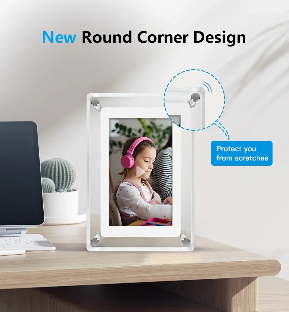 ClearFrame Přenosný akrylový fotorámeček s vestavěnou baterií a IPS displejem