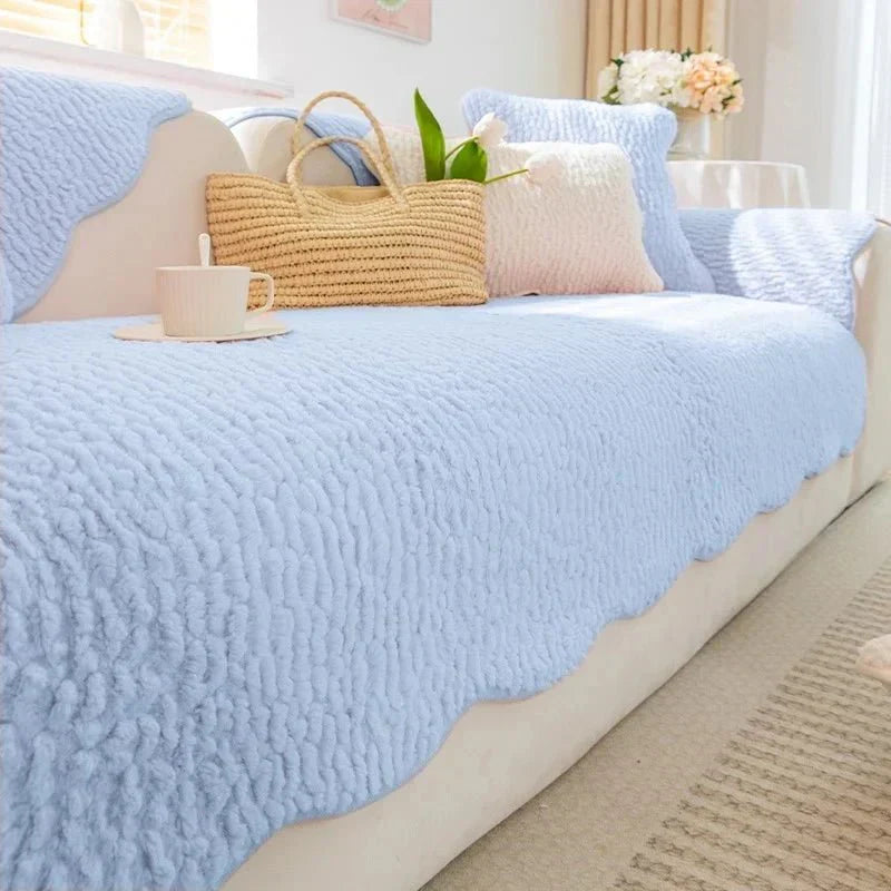 Funda de sofá de forro polar grueso Cozy Cloud con mechones para calidez en invierno