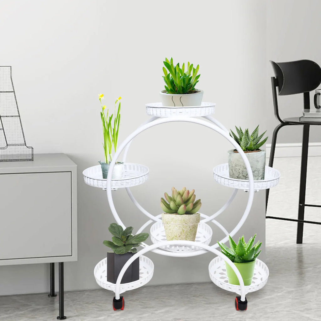 Six-Tier Plant Stand On Wheels For Indoor And Outdoor Display