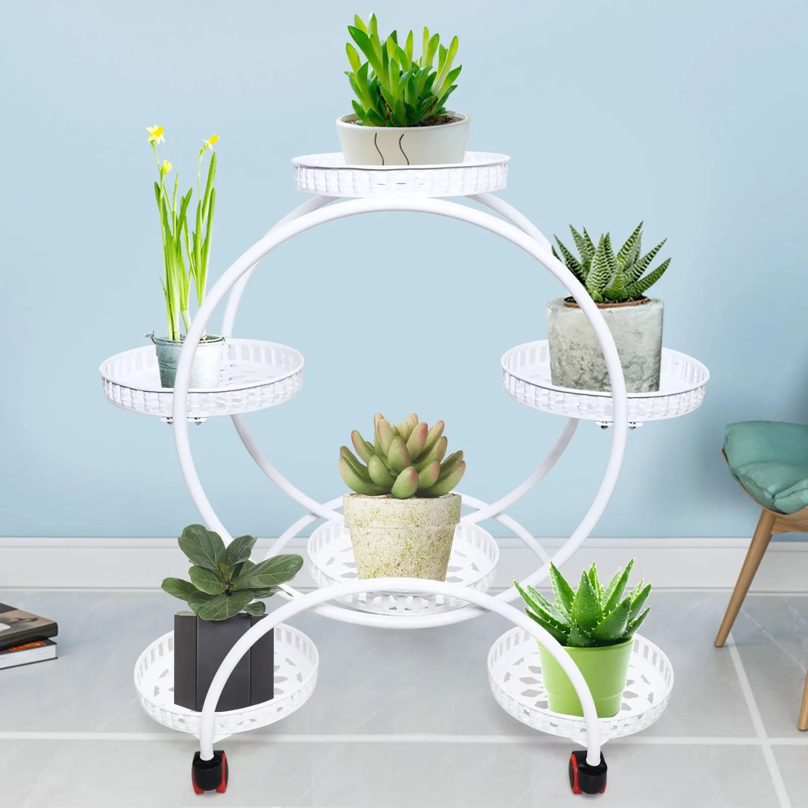 Six-Tier Plant Stand On Wheels For Indoor And Outdoor Display