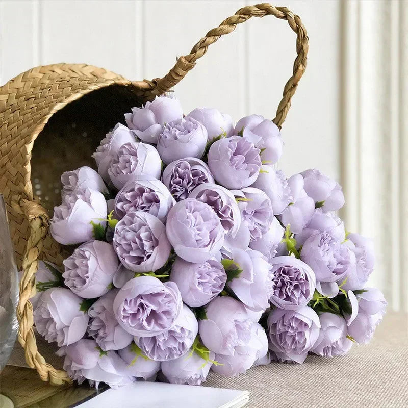 Silk Peony Bouquet With 27 Multicolor Blooms, Elegant Decor