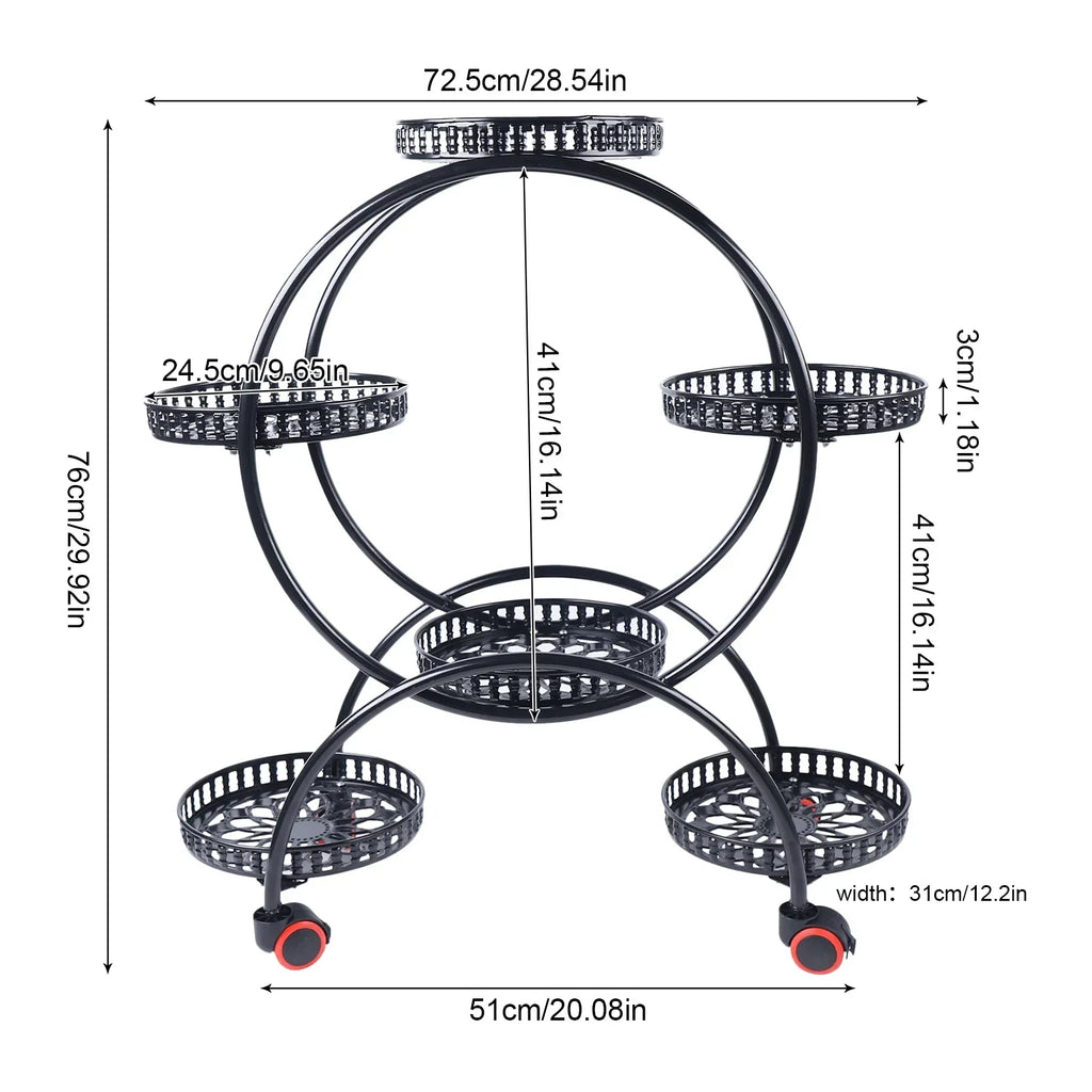 Six-Tier Plant Stand On Wheels For Indoor And Outdoor Display