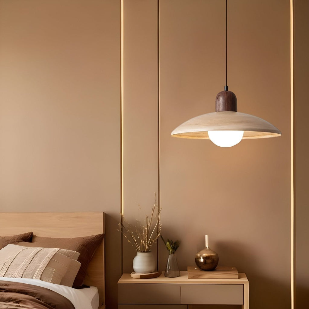 Závěsné světlo Shallow Wood Dome, moderní stropní svítidlo | Rosalyssa
