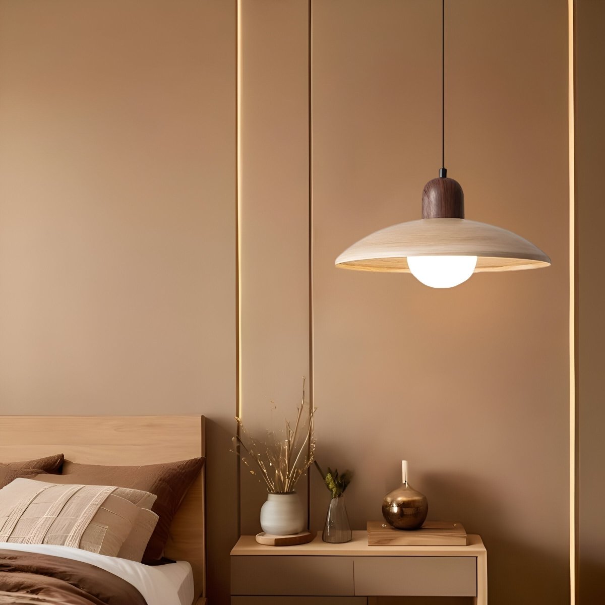 Závěsné světlo Shallow Wood Dome, moderní stropní svítidlo | Rosalyssa