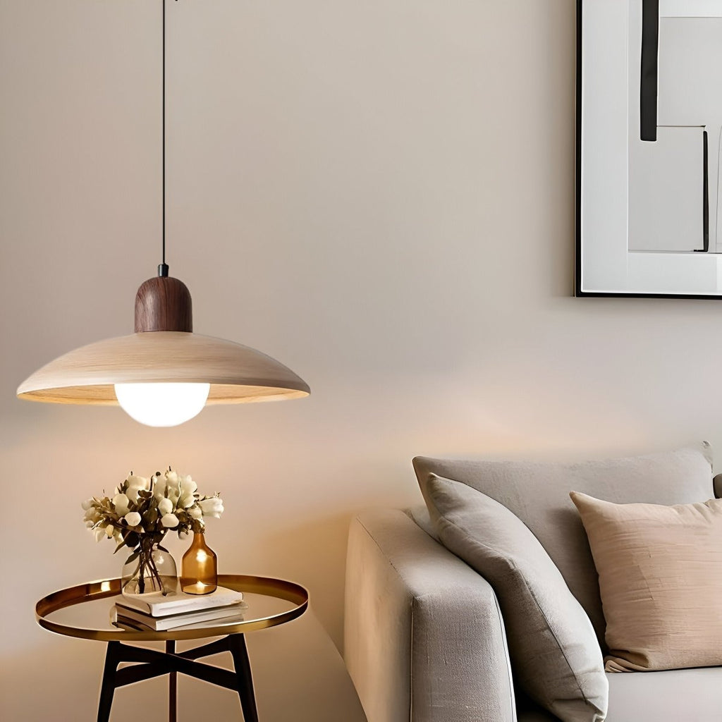 Závěsné světlo Shallow Wood Dome, moderní stropní svítidlo | Rosalyssa