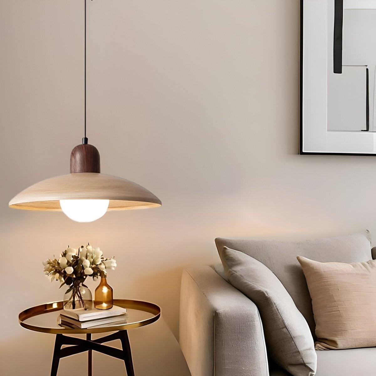 Závěsné světlo Shallow Wood Dome, moderní stropní svítidlo | Rosalyssa