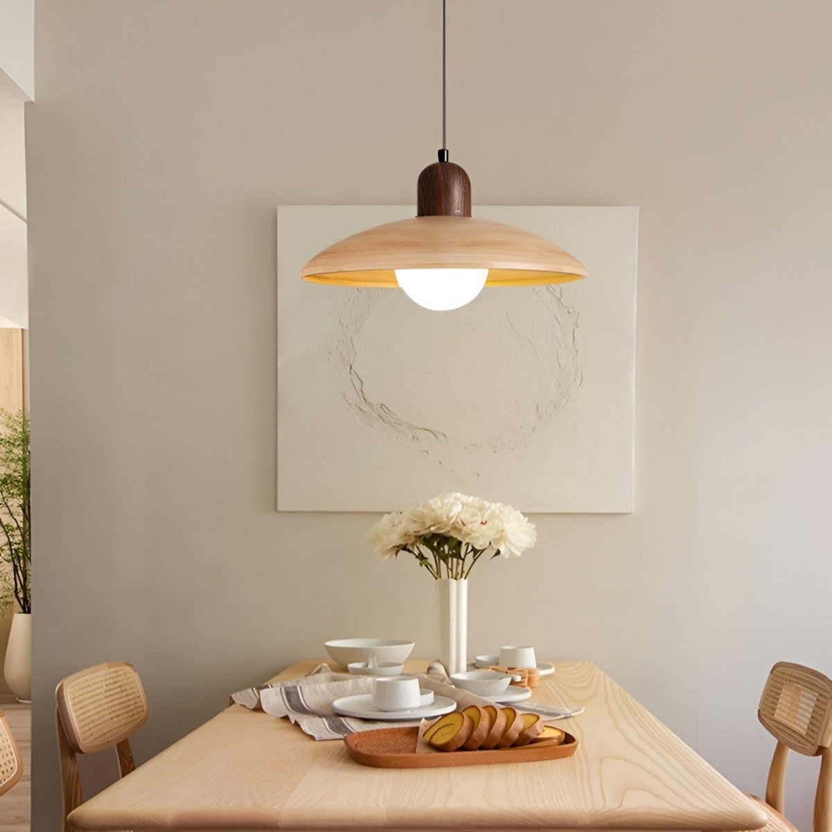 Závěsné světlo Shallow Wood Dome, moderní stropní svítidlo | Rosalyssa