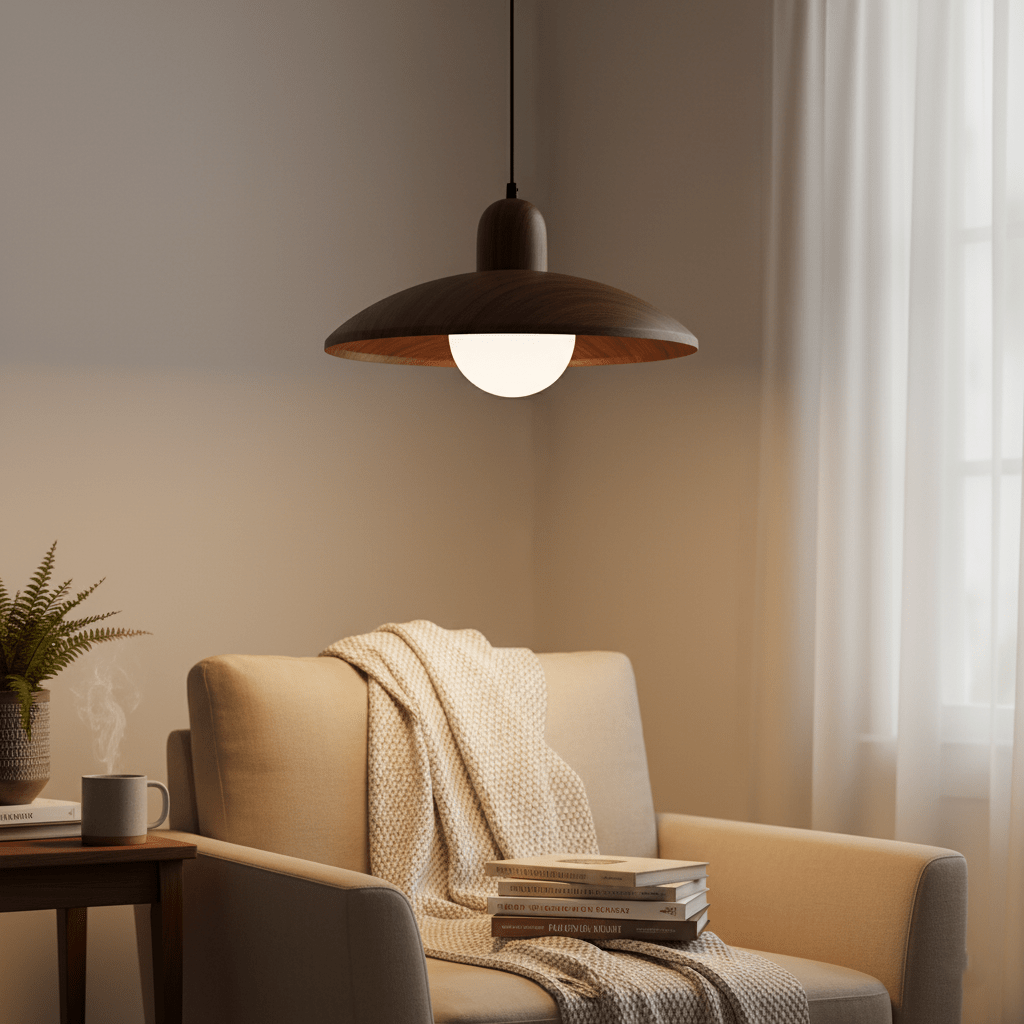 Závěsné světlo Shallow Wood Dome, moderní stropní svítidlo | Rosalyssa