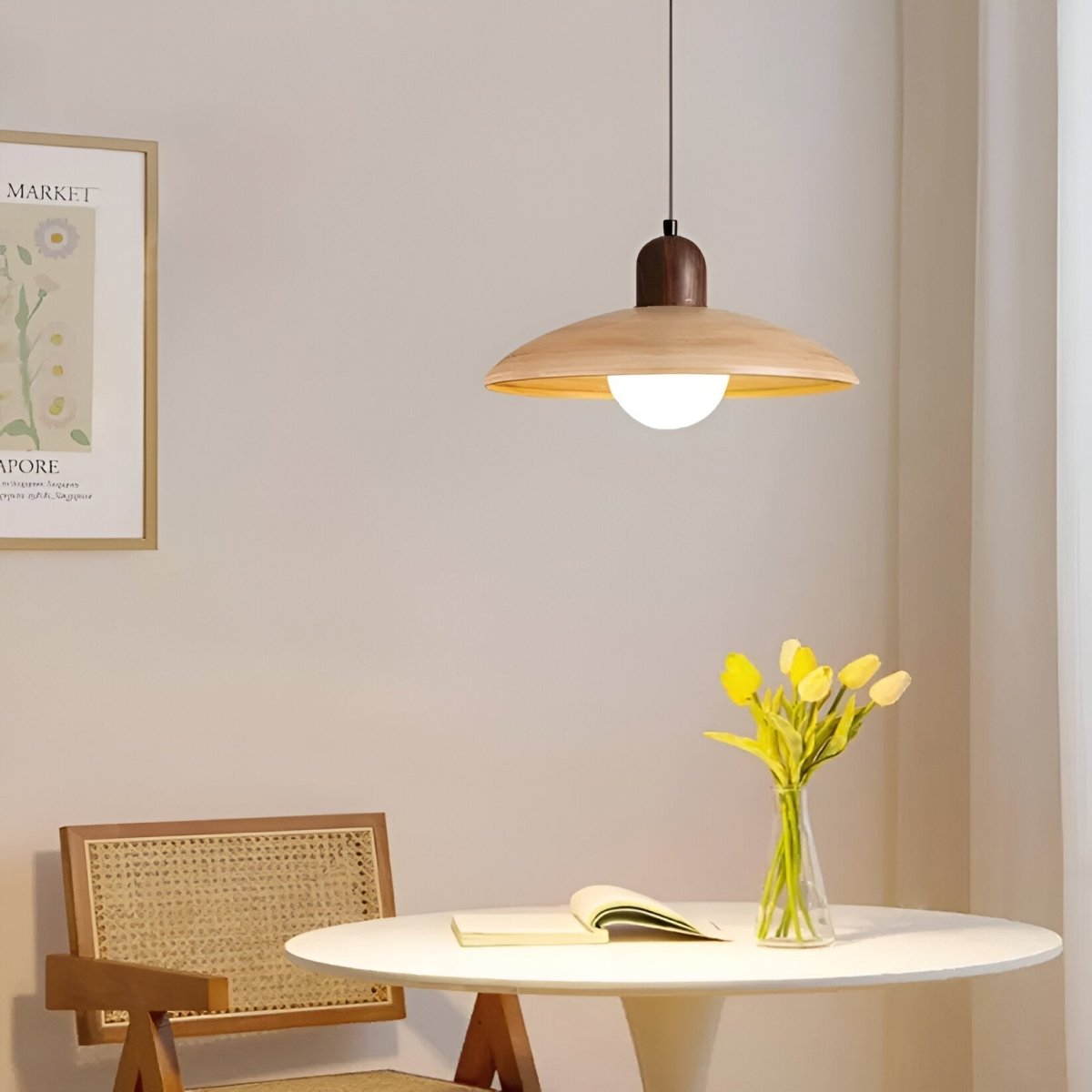 Závěsné světlo Shallow Wood Dome, moderní stropní svítidlo | Rosalyssa
