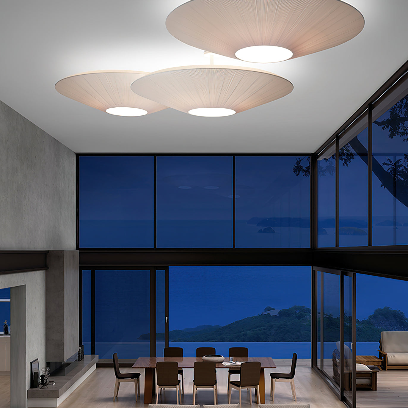 Stropní lampa v orientálním stylu s látkovým stínidlem pro jídelní pokoj, stmívatelná, tři velikosti