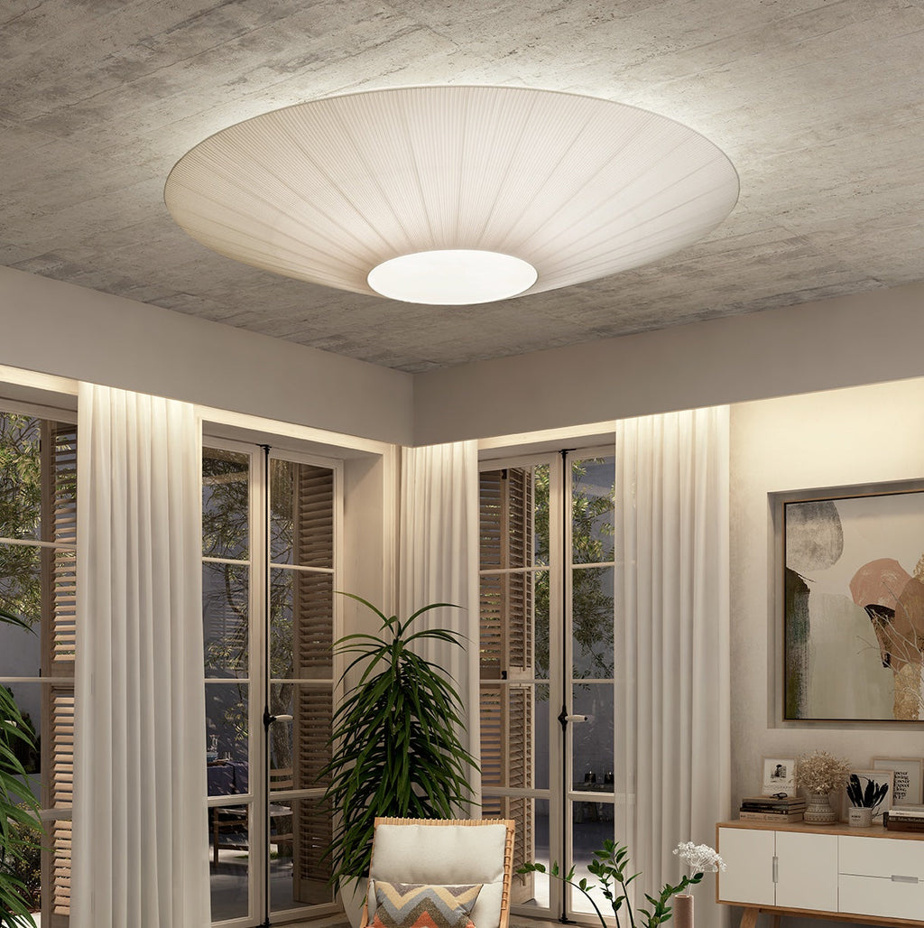 Stropní lampa v orientálním stylu s látkovým stínidlem pro jídelní pokoj, stmívatelná, tři velikosti