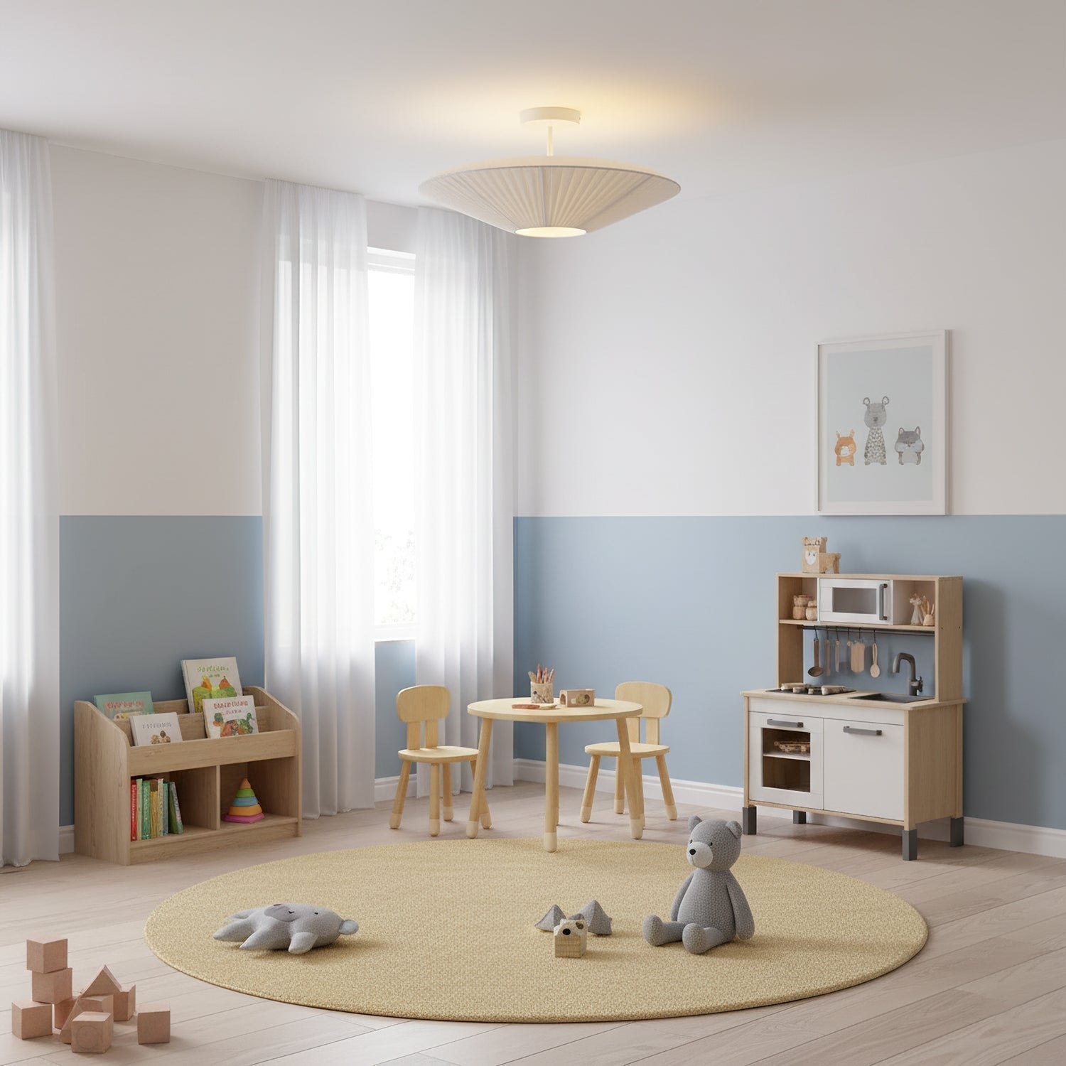 Stropní lampa v orientálním stylu s látkovým stínidlem pro jídelní pokoj, stmívatelná, tři velikosti