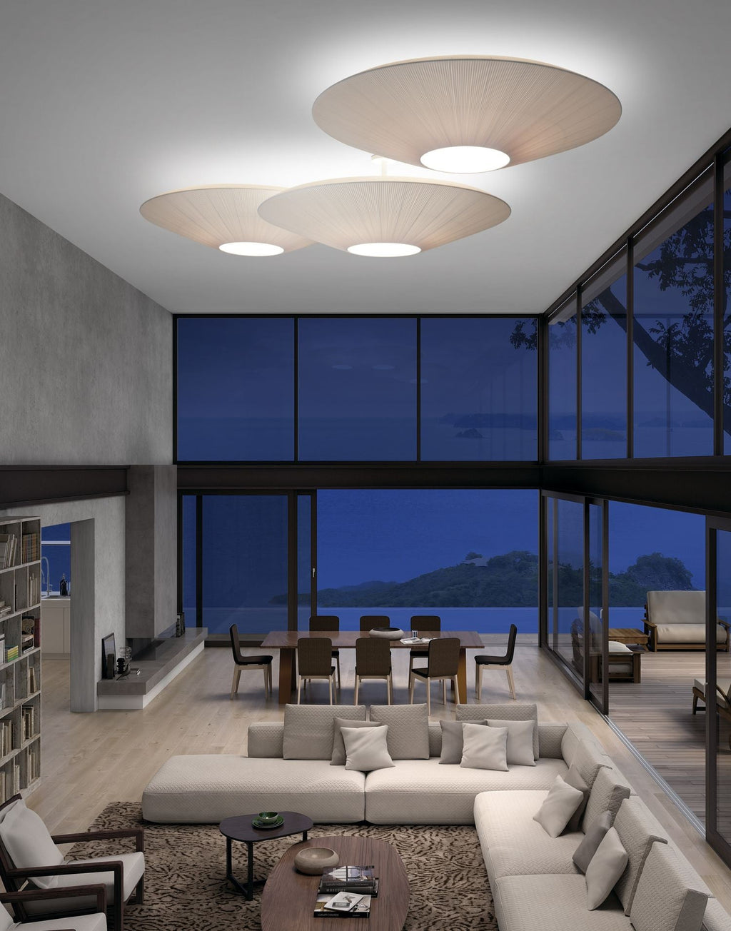 Stropní lampa v orientálním stylu s látkovým stínidlem pro jídelní pokoj, stmívatelná, tři velikosti