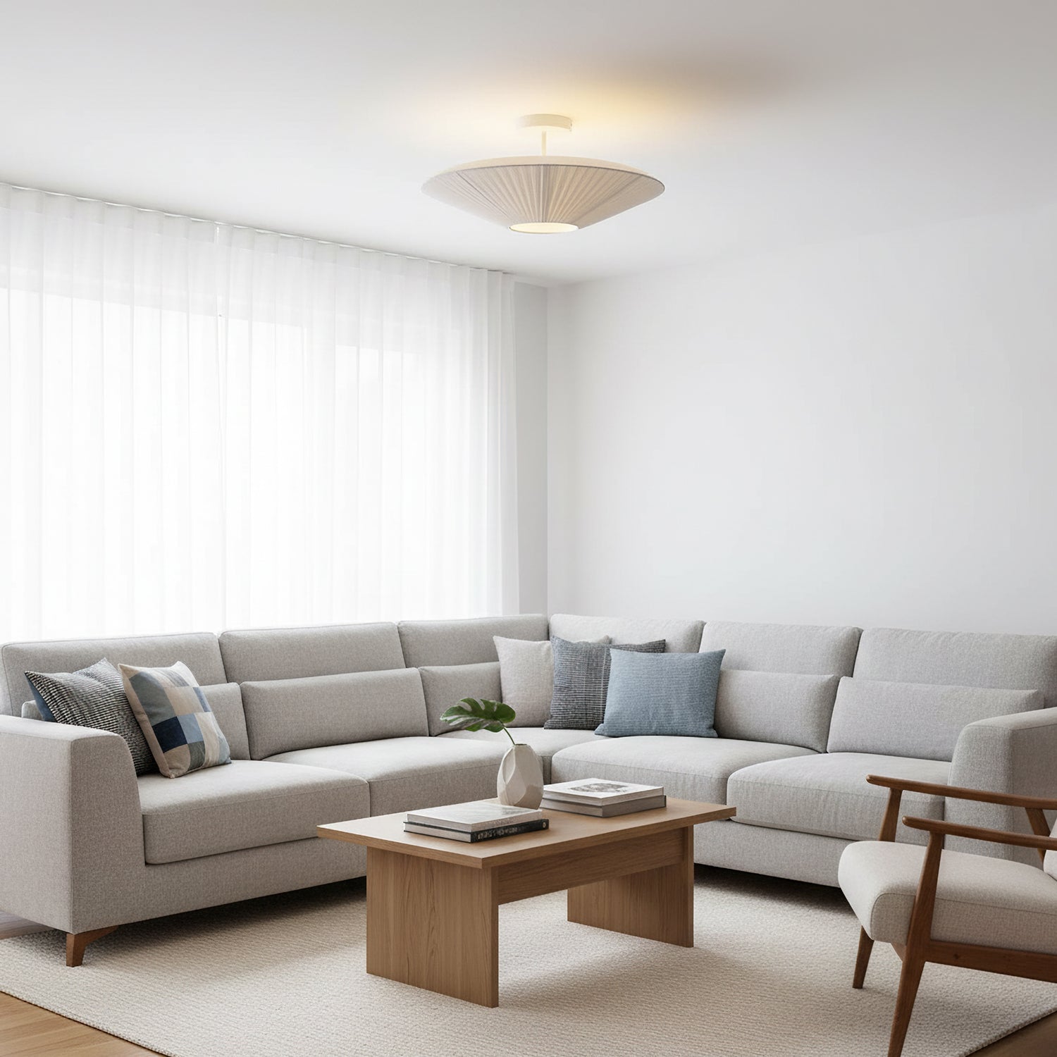 Stropní lampa v orientálním stylu s látkovým stínidlem pro jídelní pokoj, stmívatelná, tři velikosti