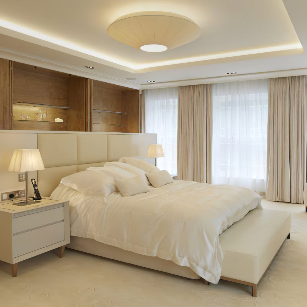 Stropní lampa v orientálním stylu s látkovým stínidlem pro jídelní pokoj, stmívatelná, tři velikosti
