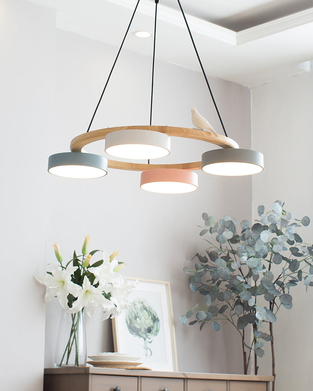 Sienna Bird Rund Lysekrone med Naturinspireret LED-lys