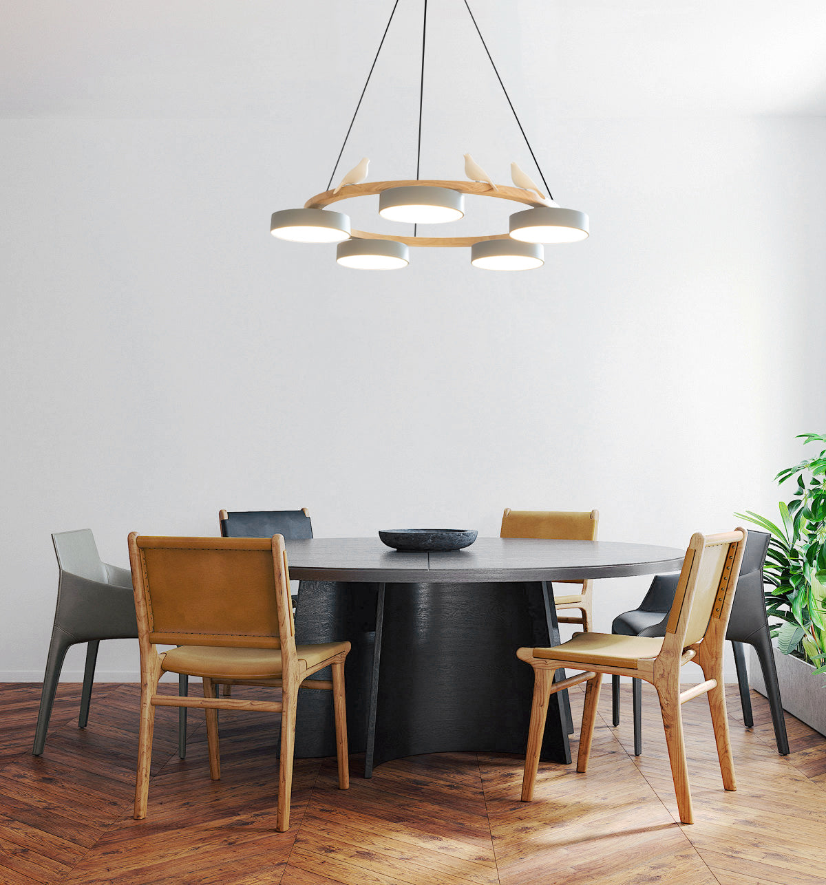 Sienna Bird Rund Lysekrone med Naturinspireret LED-lys