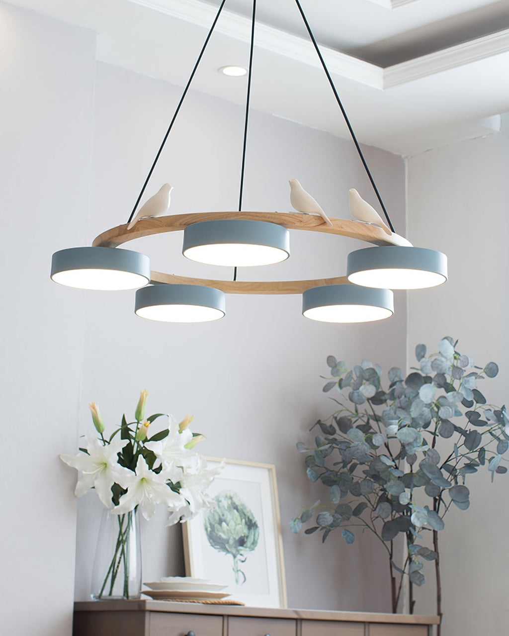 Sienna Bird Rund Lysekrone med Naturinspireret LED-lys