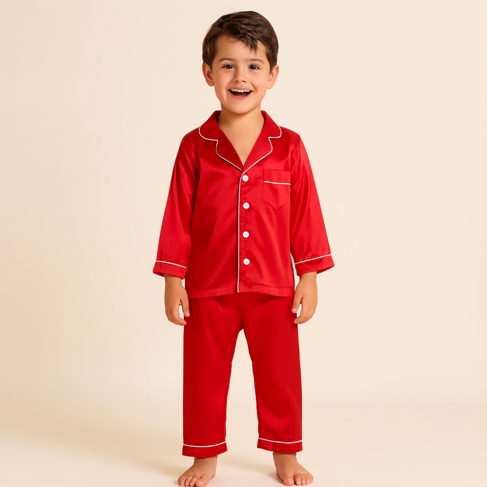 Conjunto de pijama para niños con botones en la parte superior y pantalones a juego
