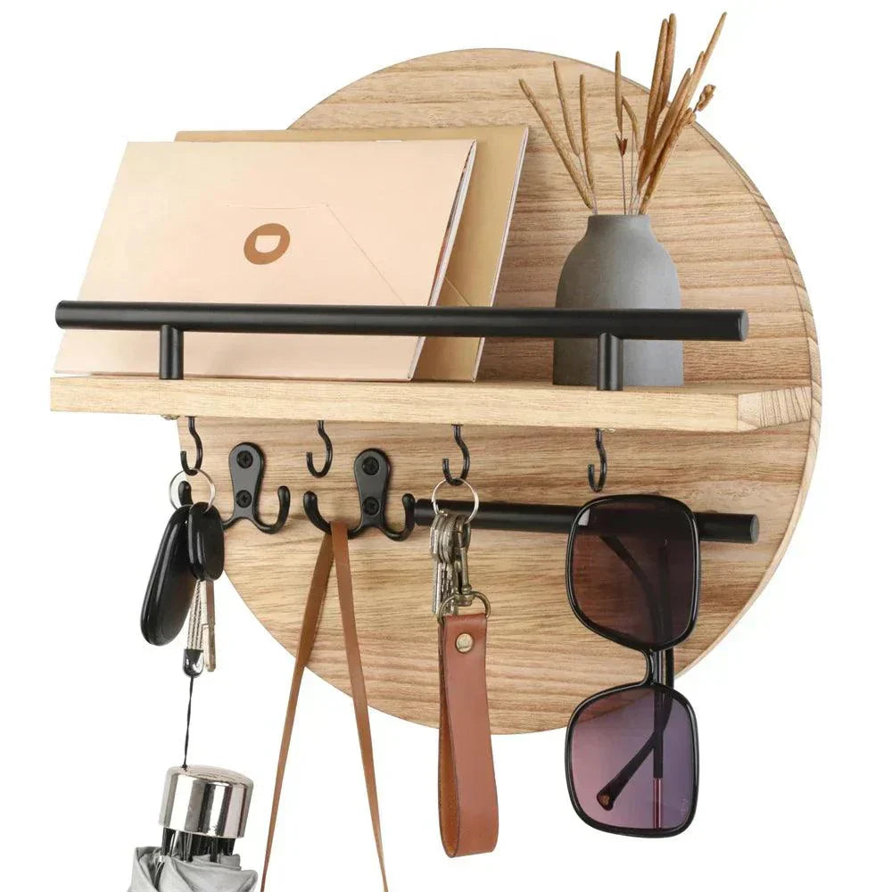 Round Wooden Key Holder Stylish Eco Friendly Wall Organizer