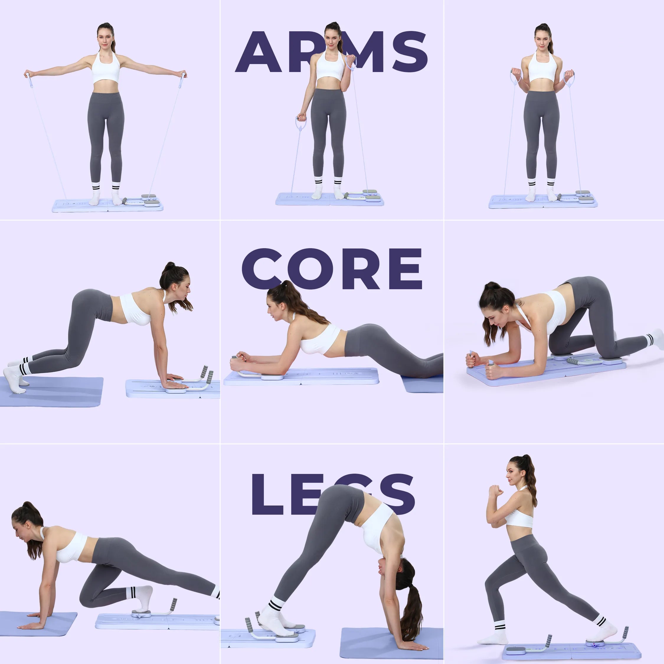 Draagbare Pilates Reformer-plank met verstelbare weerstandsbanden