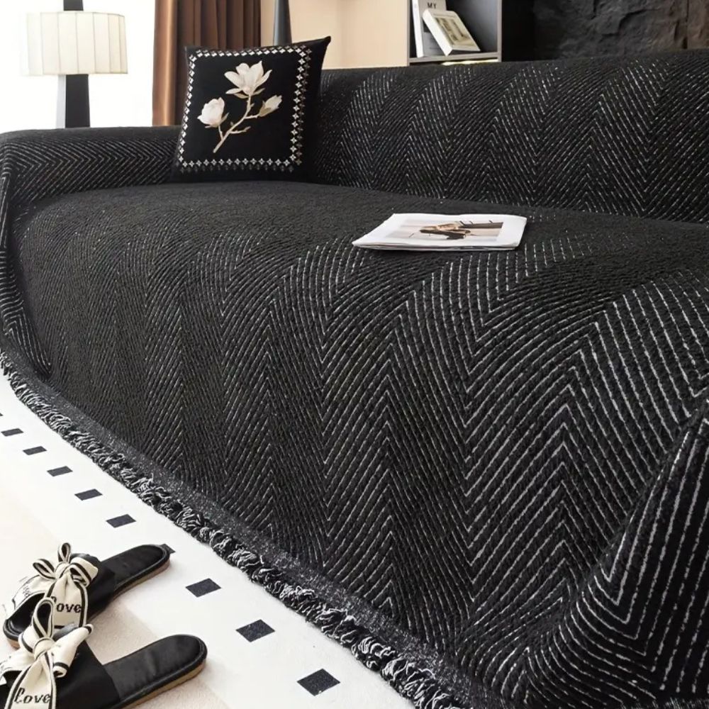 Protecție pentru canapea din microfibră antiderapantă cu model în dungi herringbone