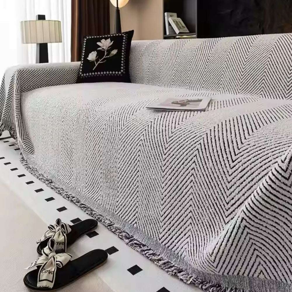 Protecție pentru canapea din microfibră antiderapantă cu model în dungi herringbone