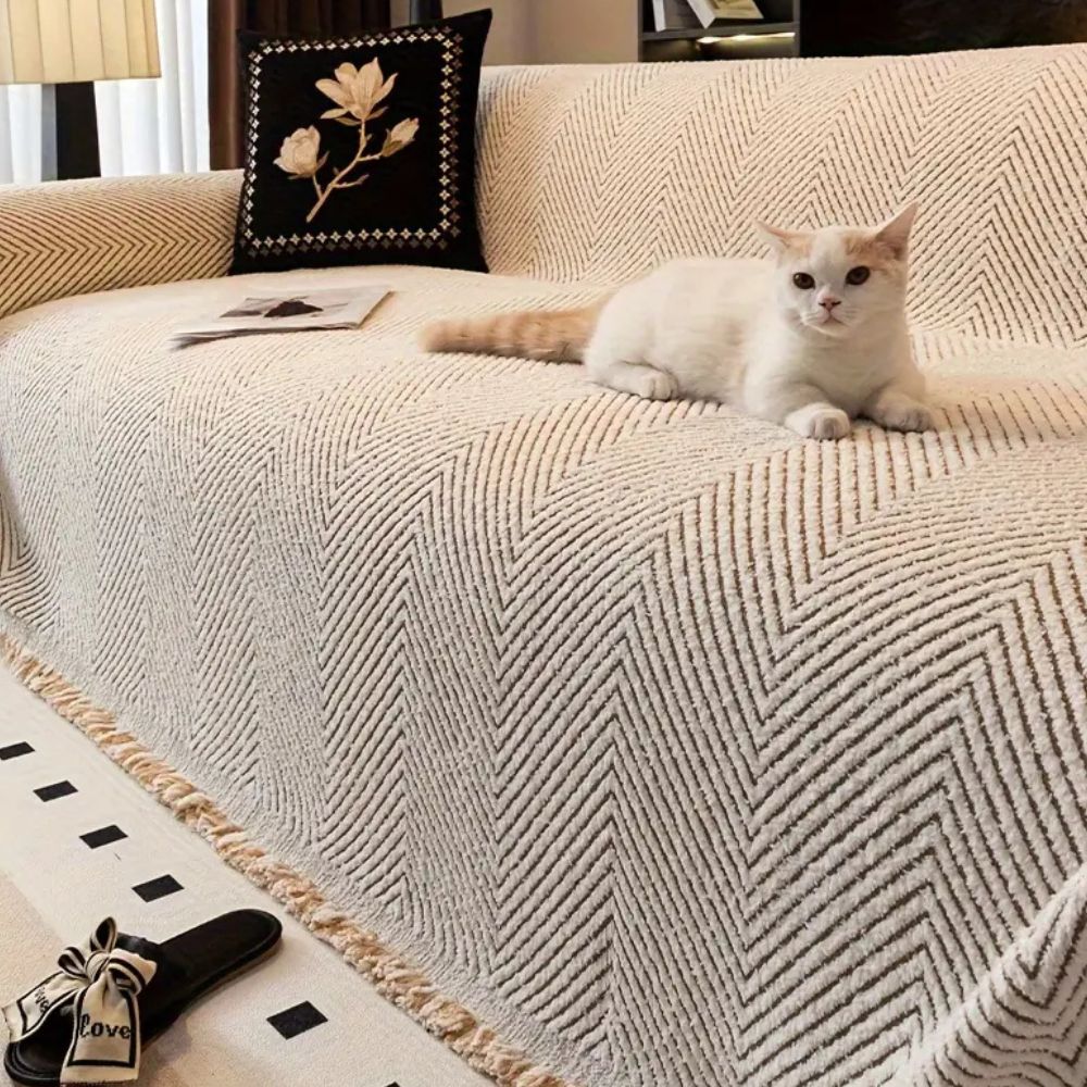 Protecție pentru canapea din microfibră antiderapantă cu model în dungi herringbone