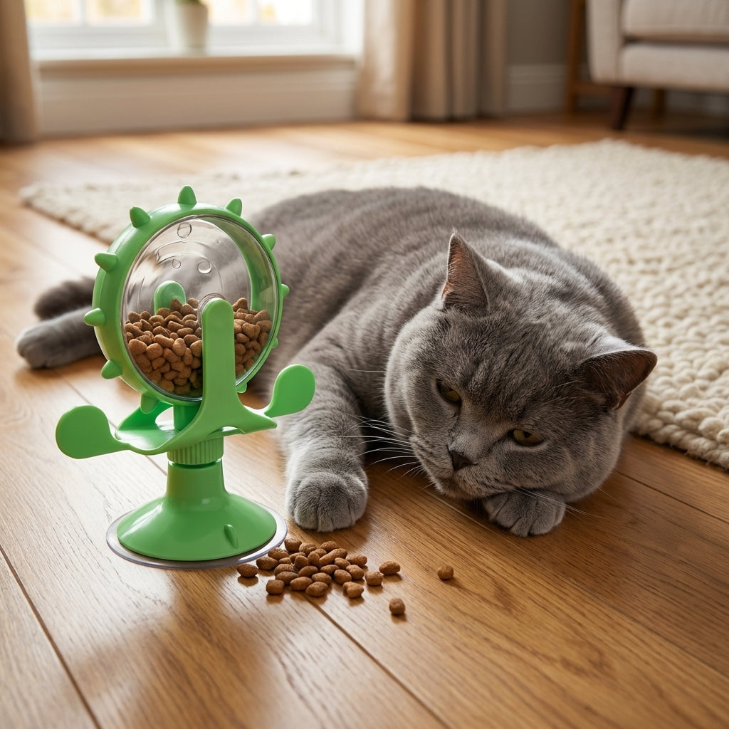 Dispensador Giratorio de Golosinas para Gatos y Perros con Base de Succión ABS y TPR | Rosalyssa