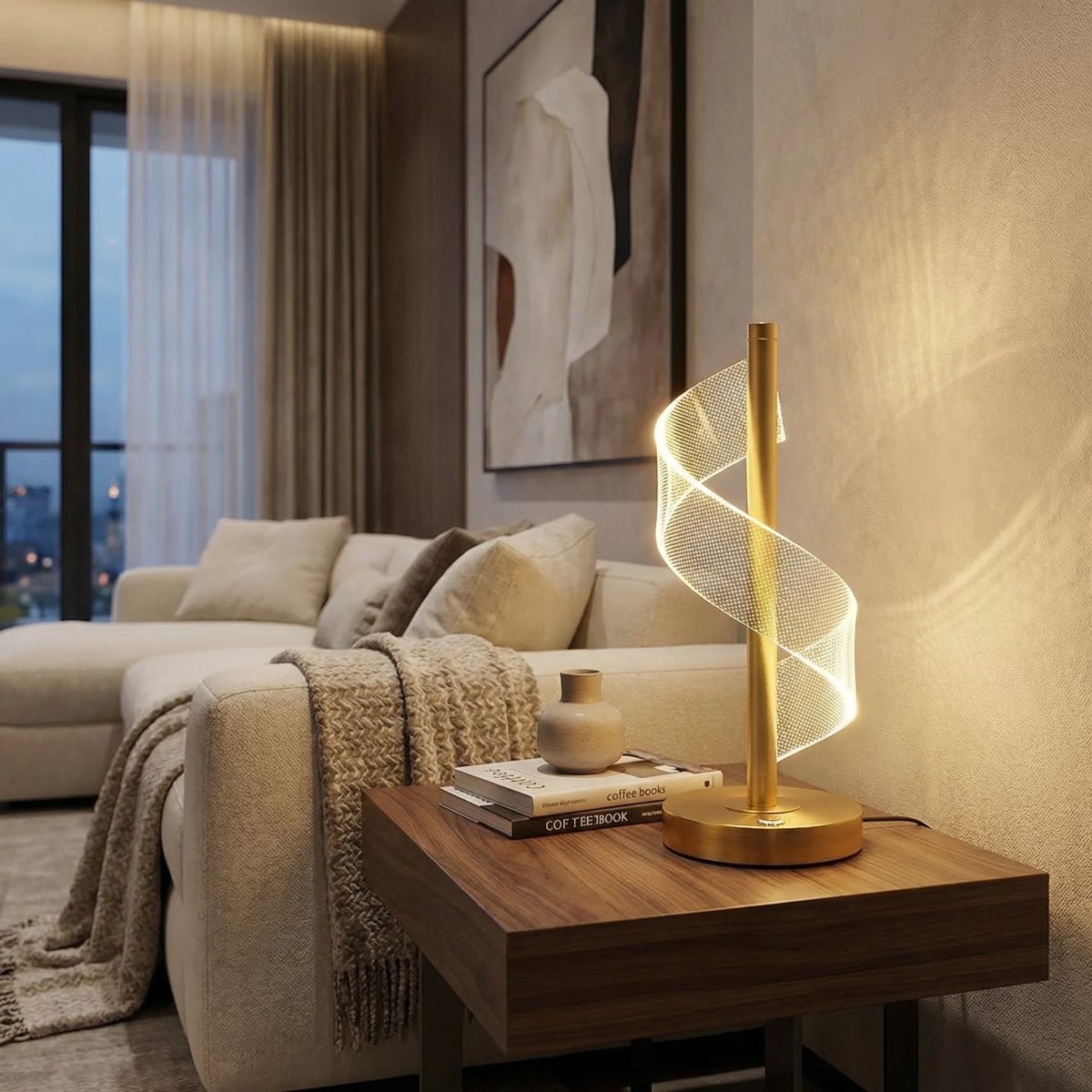 LED-Spiraltischlampe mit Metallfuß, 18 Zoll hoch | Rosalyssa