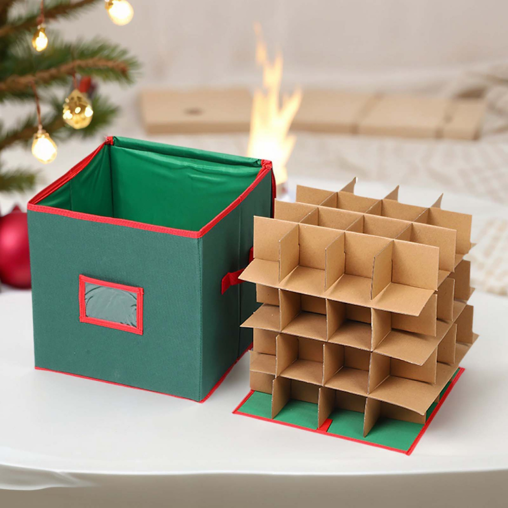 Scatola Porta Ornamenti con 3 Vassoi, Oxford 600D per Decorazioni Natalizie