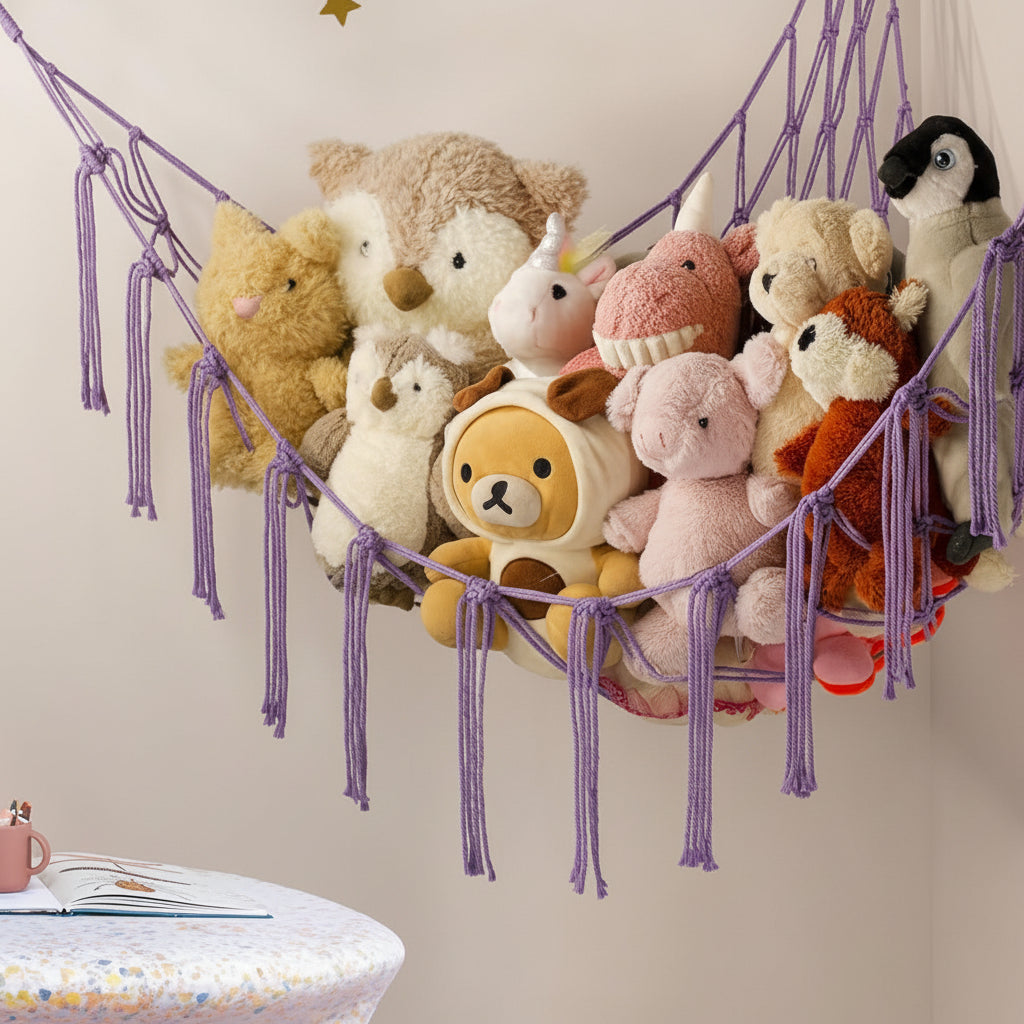 Macrame Hanging Toy Hammock Organizer For Stuffed Animals