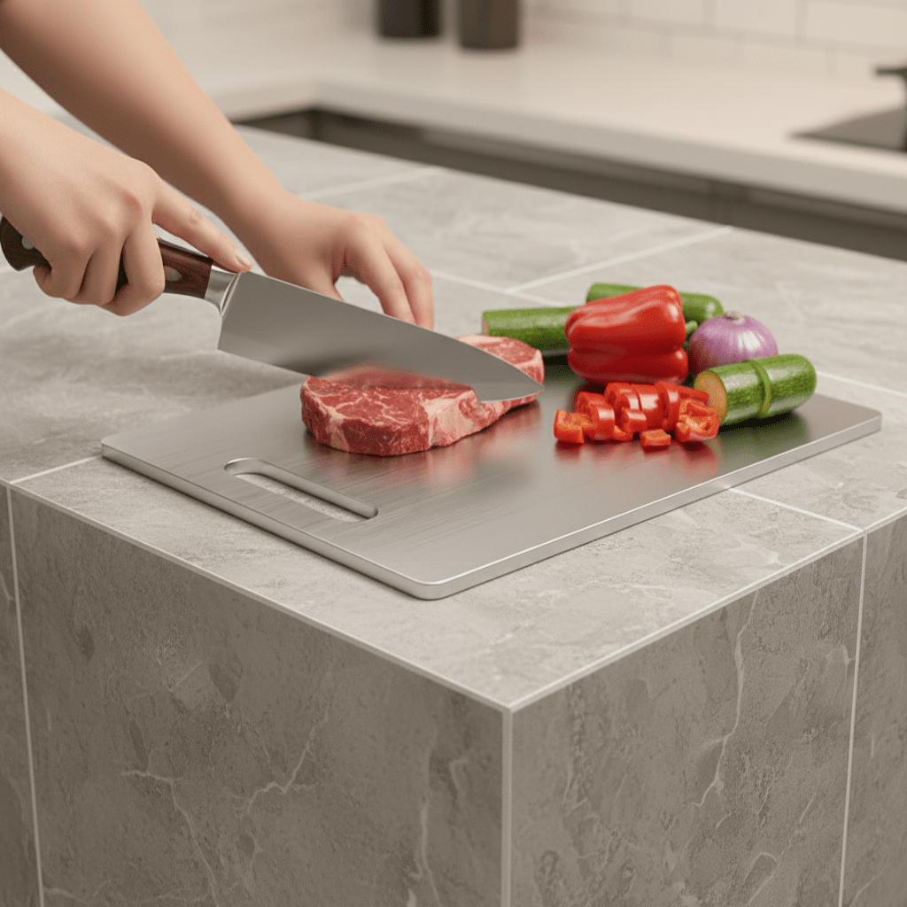 AeroStone Titan Edelstahl Schneidebrett Für Saubere Und Hygienische Zubereitung