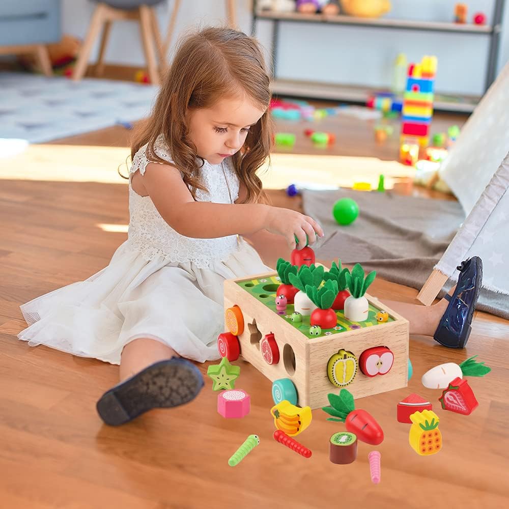Montessori bondgårdsleksak i trä för tidigt lärande och finmotorik