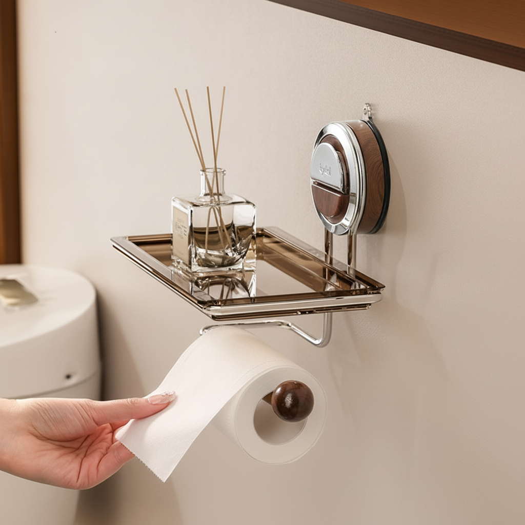 Stainless Steel Adhesive Roll Holder For Bathroom Wall