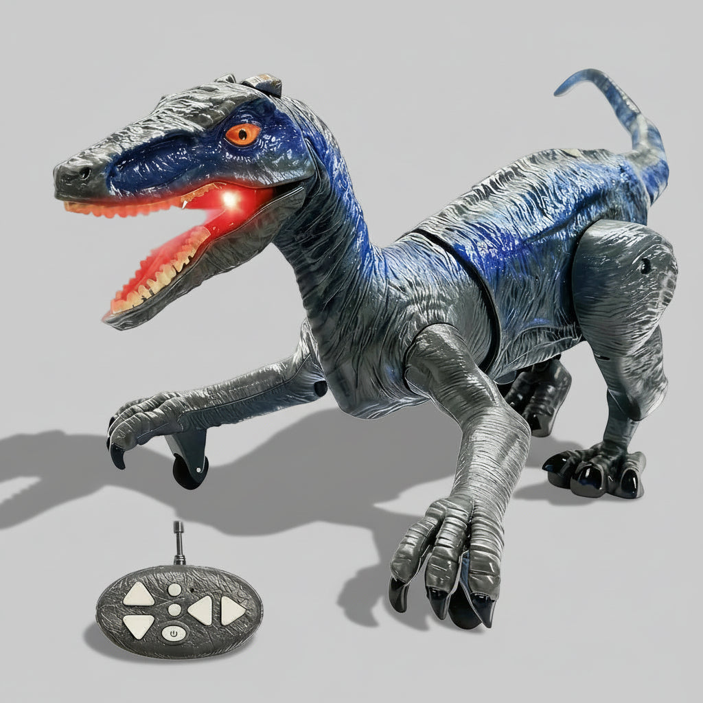 Velociraptor RC -dinosauruslelu valoilla, äänillä ja suihkutoiminnolla