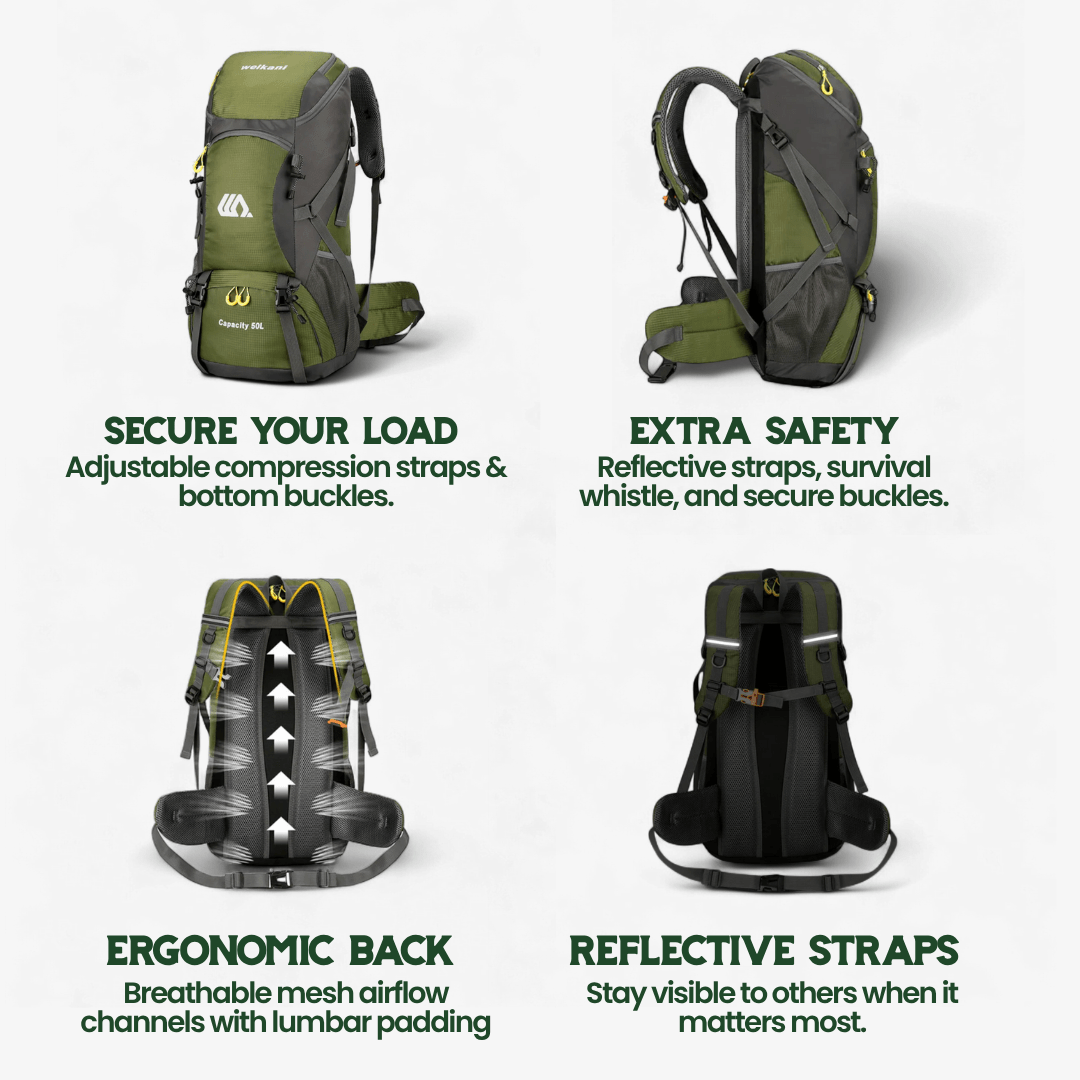 Turistický batoh TrailFlex 50L s prodyšným zadním panelem a přihrádkou na boty