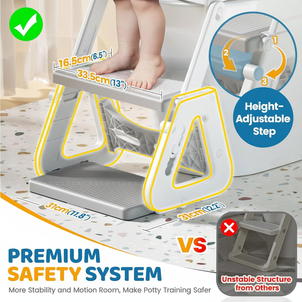 トイレトレーニング用調節可能な幼児用シートとステップラダー付き