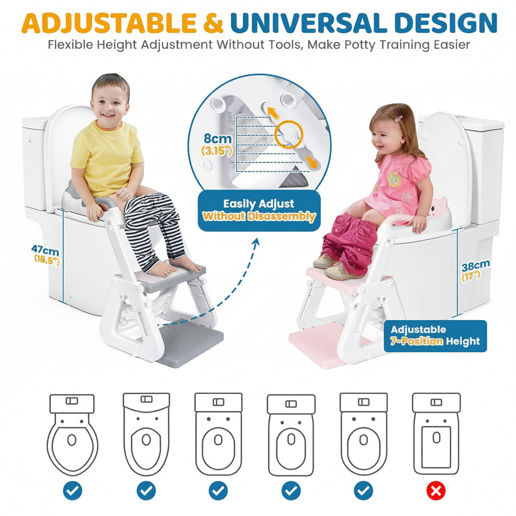 トイレトレーニング用調節可能な幼児用シートとステップラダー付き