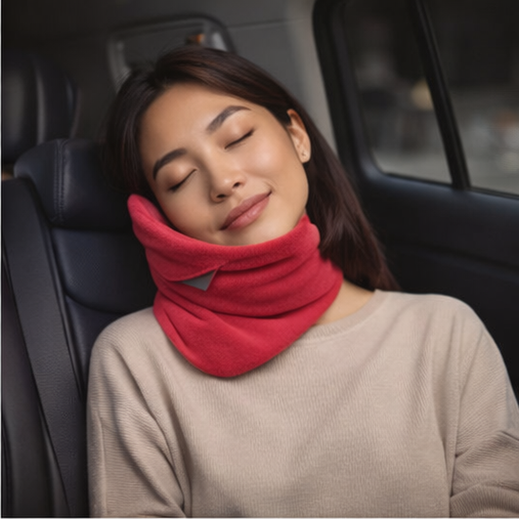 Oreiller de voyage enveloppant pour soutien de la tête en position verticale
