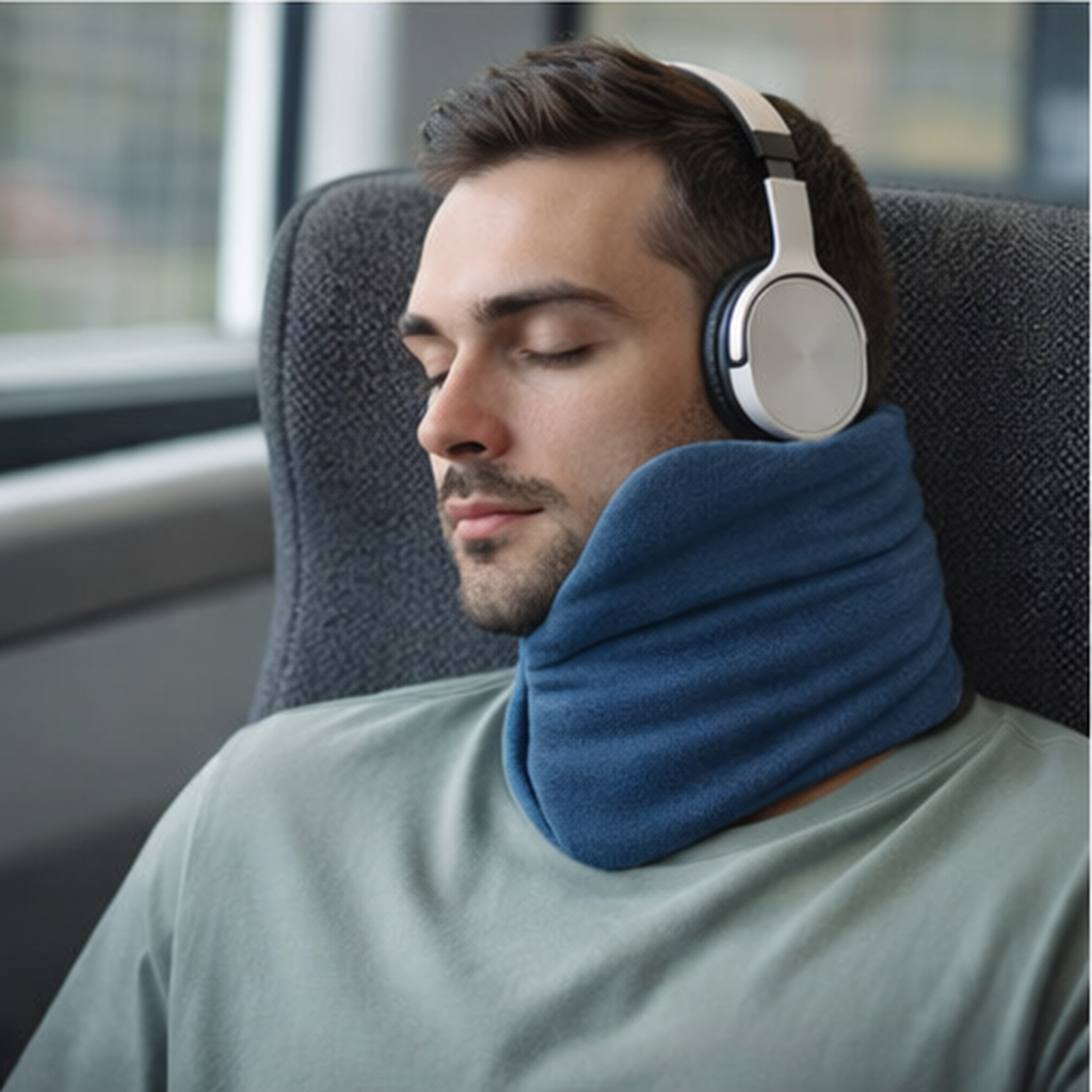 Oreiller de voyage enveloppant pour soutien de la tête en position verticale